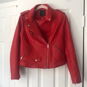 Red Zara faux leather jacket! Perfect for Fall